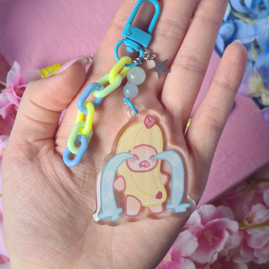 Crying Banana Cat Meme Keycharm - Beaded Keycharm