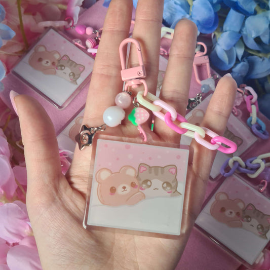 Silly Sleepy Cat Meme Keycharm - Beaded Keycharm