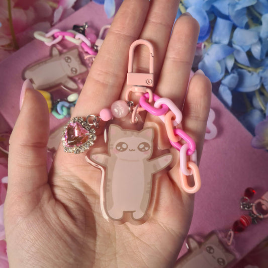 Silly Jumping Cat Meme Keycharm - Beaded Keycharm