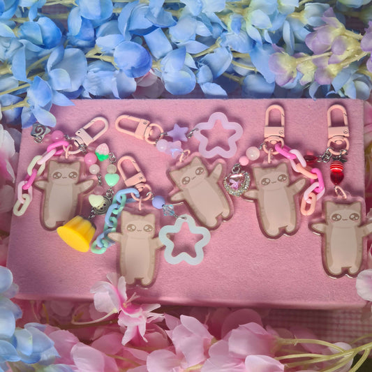 Silly Jumping Cat Meme Keycharm - Beaded Keycharm