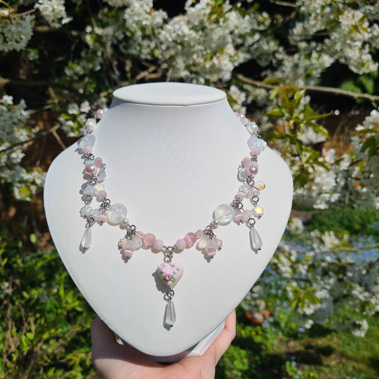 rose tea party necklace - handmade necklace
