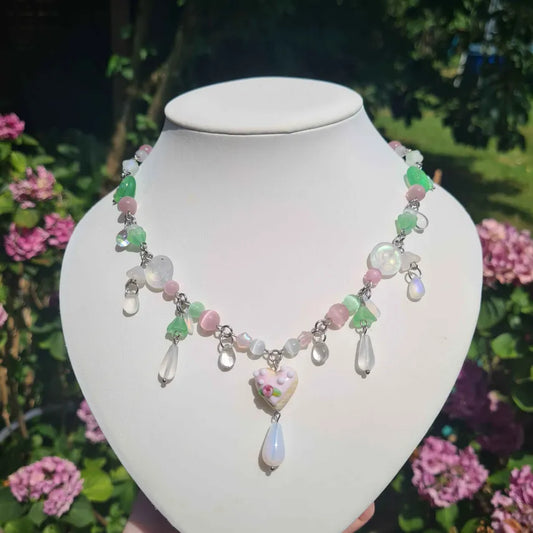 blooming tea party cookie necklace - handmade necklace