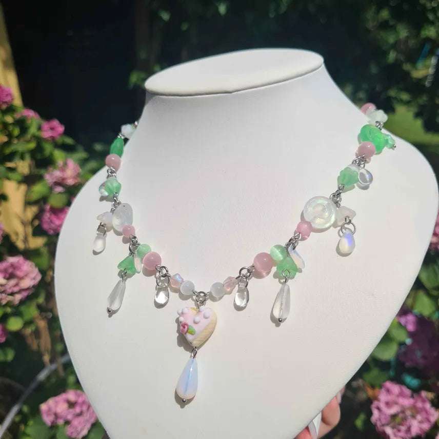 blooming tea party cookie necklace - handmade necklace