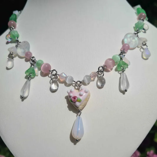 blooming tea party cookie necklace - handmade necklace
