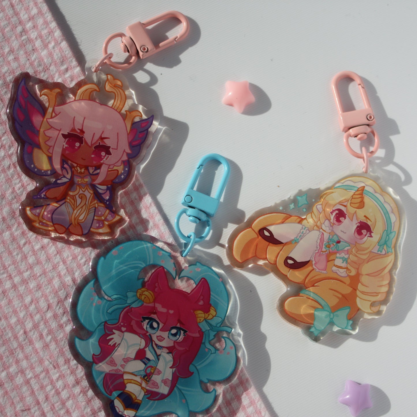 Cafe Cuties Soraka, Fairy Queen Karma, Spirit Blossom Ahri , League of Legends - Acrylic Keycharm