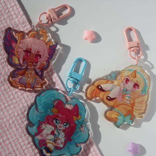 Cafe Cuties Soraka, Fairy Queen Karma, Spirit Blossom Ahri , League of Legends - Acrylic Keycharm