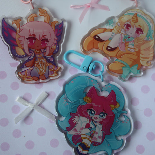 Cafe Cuties Soraka, Fairy Queen Karma, Spirit Blossom Ahri , League of Legends - Acrylic Keycharm