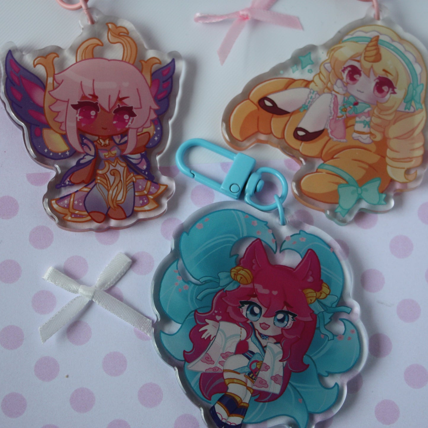 Cafe Cuties Soraka, Fairy Queen Karma, Spirit Blossom Ahri , League of Legends - Acrylic Keycharm