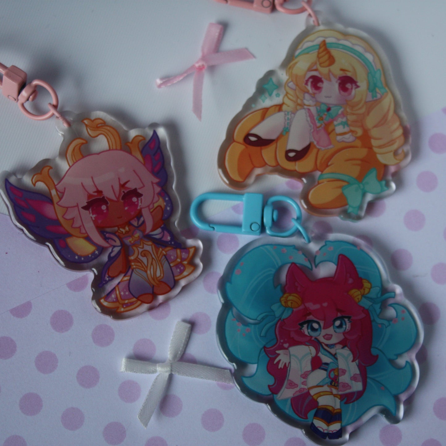 Cafe Cuties Soraka, Fairy Queen Karma, Spirit Blossom Ahri , League of Legends - Acrylic Keycharm