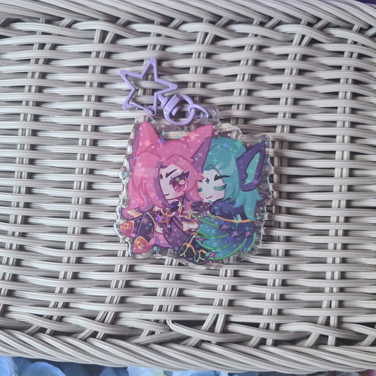 Star Guardian Xayah und Rakan - Acrylic Glitter Epoxy Keycharm , League of Legends