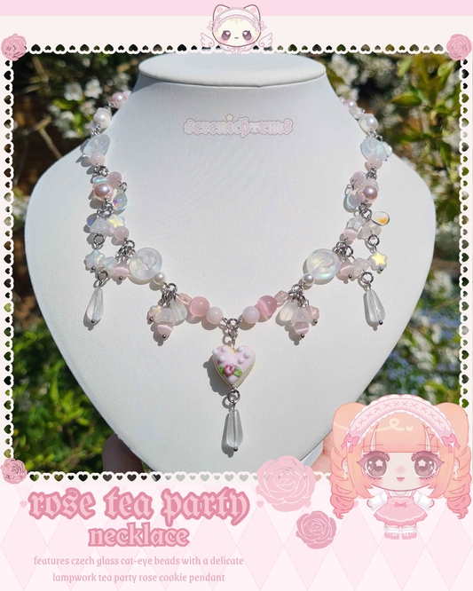rose tea party necklace - handmade necklace