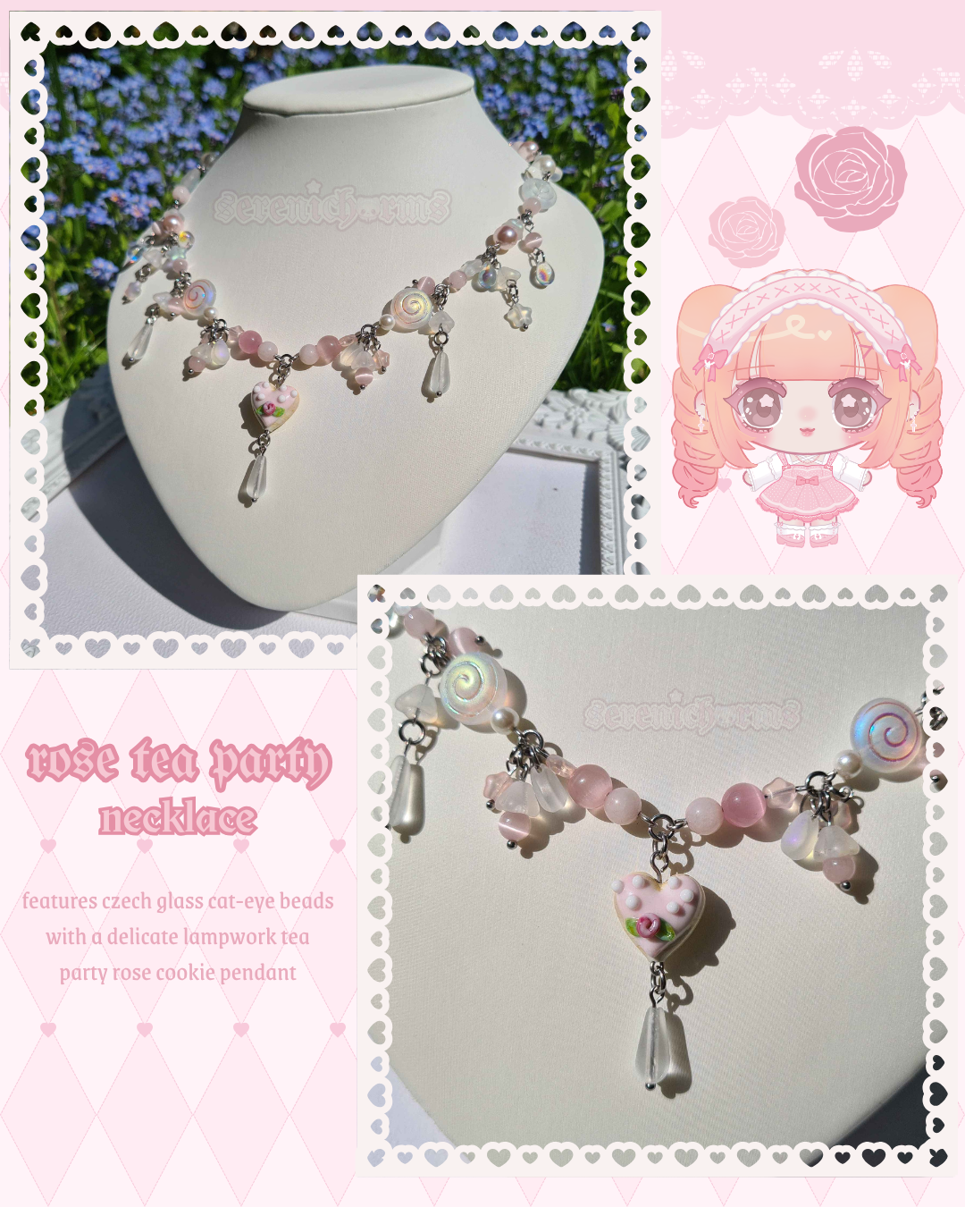 rose tea party necklace - handmade necklace
